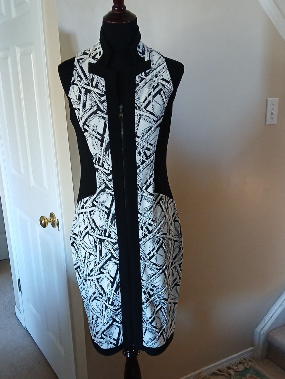 Joseph Ribkoff Black and White Abstract Print Midi Dress